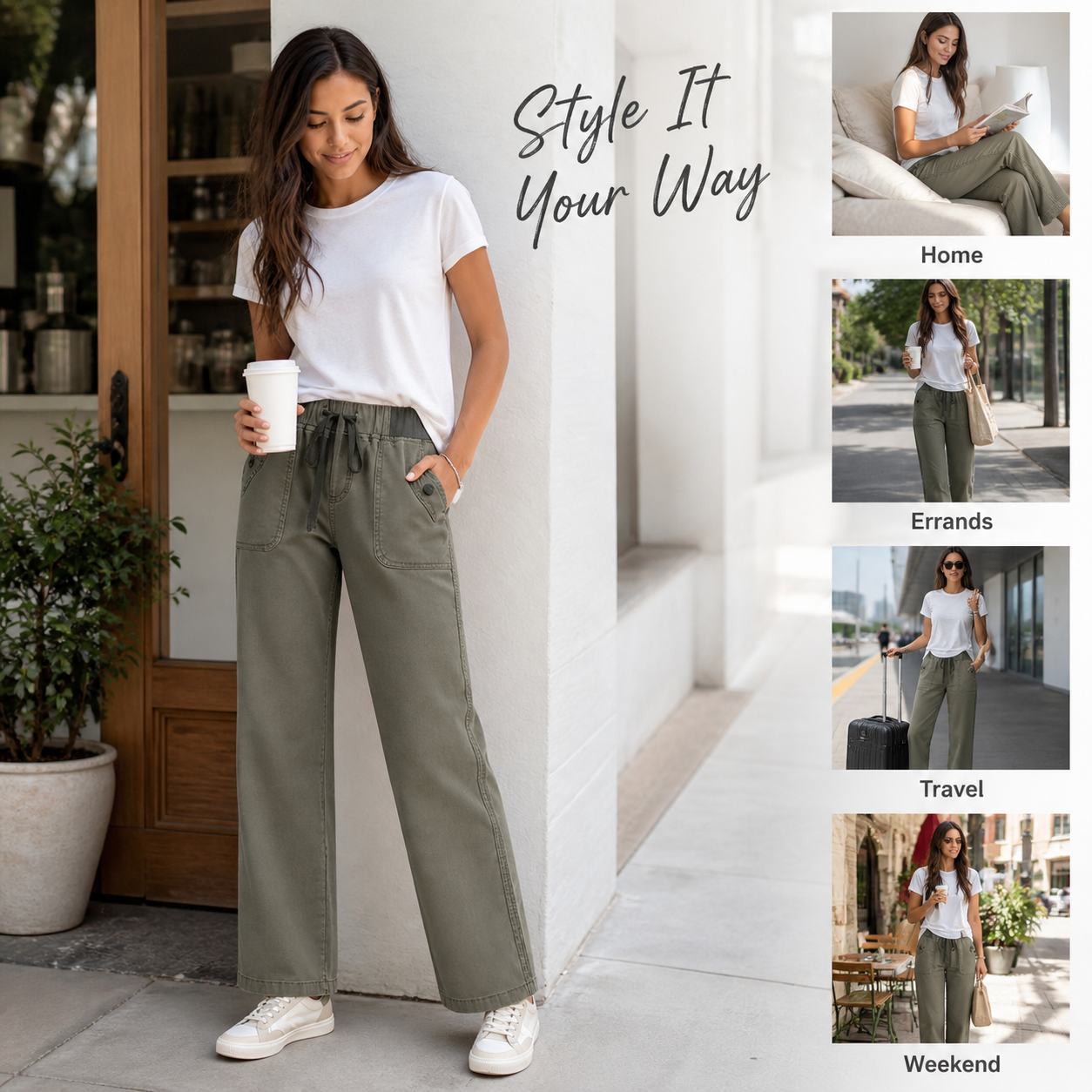 Flash Sale - Women's Solid Seam Detail Drawstring Mid-Rise Straight-Leg Pants - 8/10/12 Pack