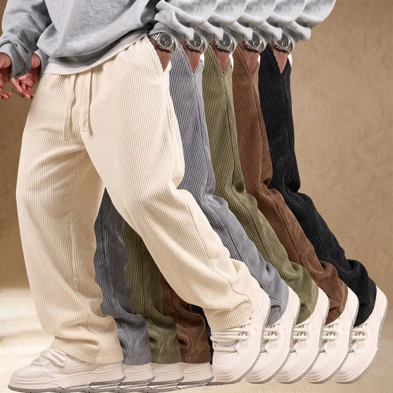 Men’s Relaxed-Fit Corduroy Pants – Soft Stretch-Waist Everyday Trousers