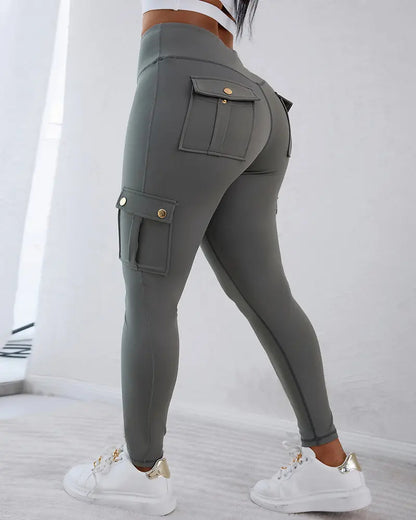 Women’s High-Waist Cargo Leggings with Pockets – 8 Pack
