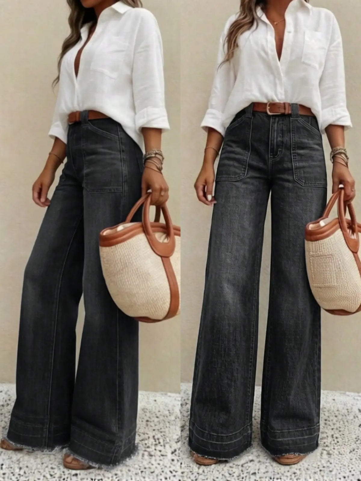 Women's Straight Leg Denim Jeans with Pockets