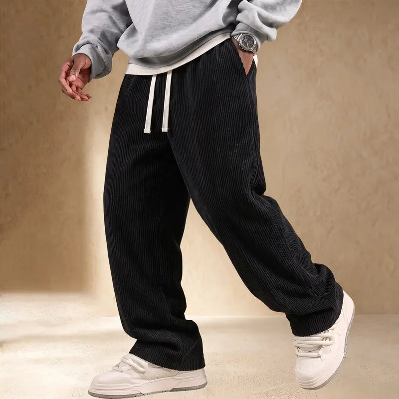 Men’s Relaxed-Fit Corduroy Pants – Soft Stretch-Waist Everyday Trousers