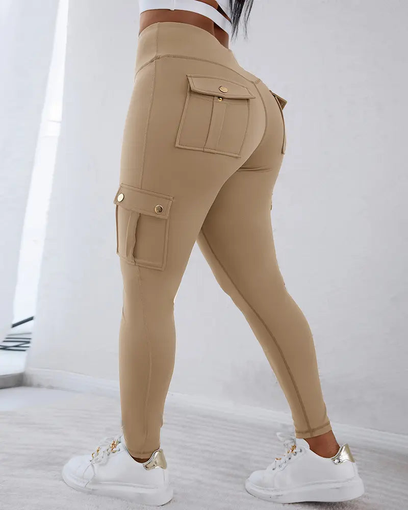 Women’s High-Waist Cargo Leggings with Pockets – 8 Pack
