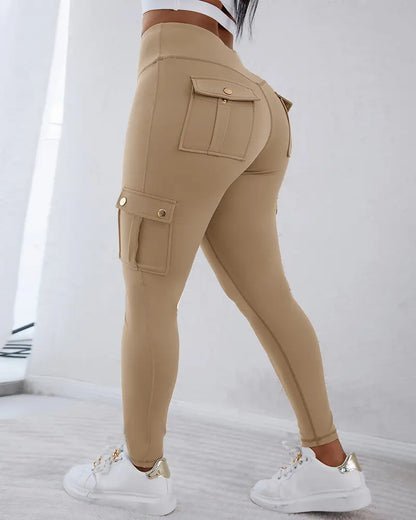 Women’s High-Waist Cargo Leggings with Pockets – 8 Pack