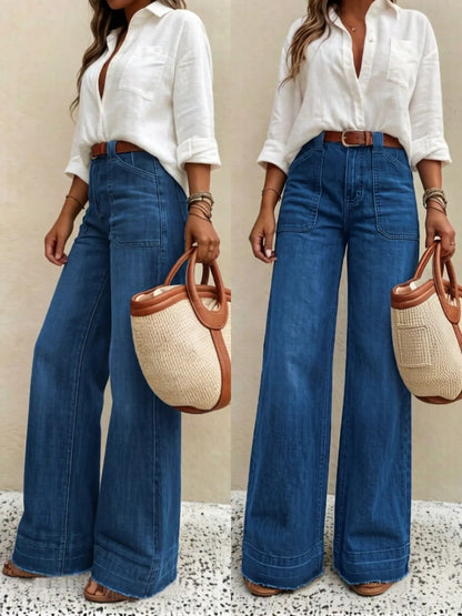 Women's Straight Leg Denim Jeans with Pockets