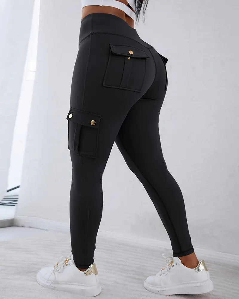 Women’s High-Waist Cargo Leggings with Pockets – 8 Pack