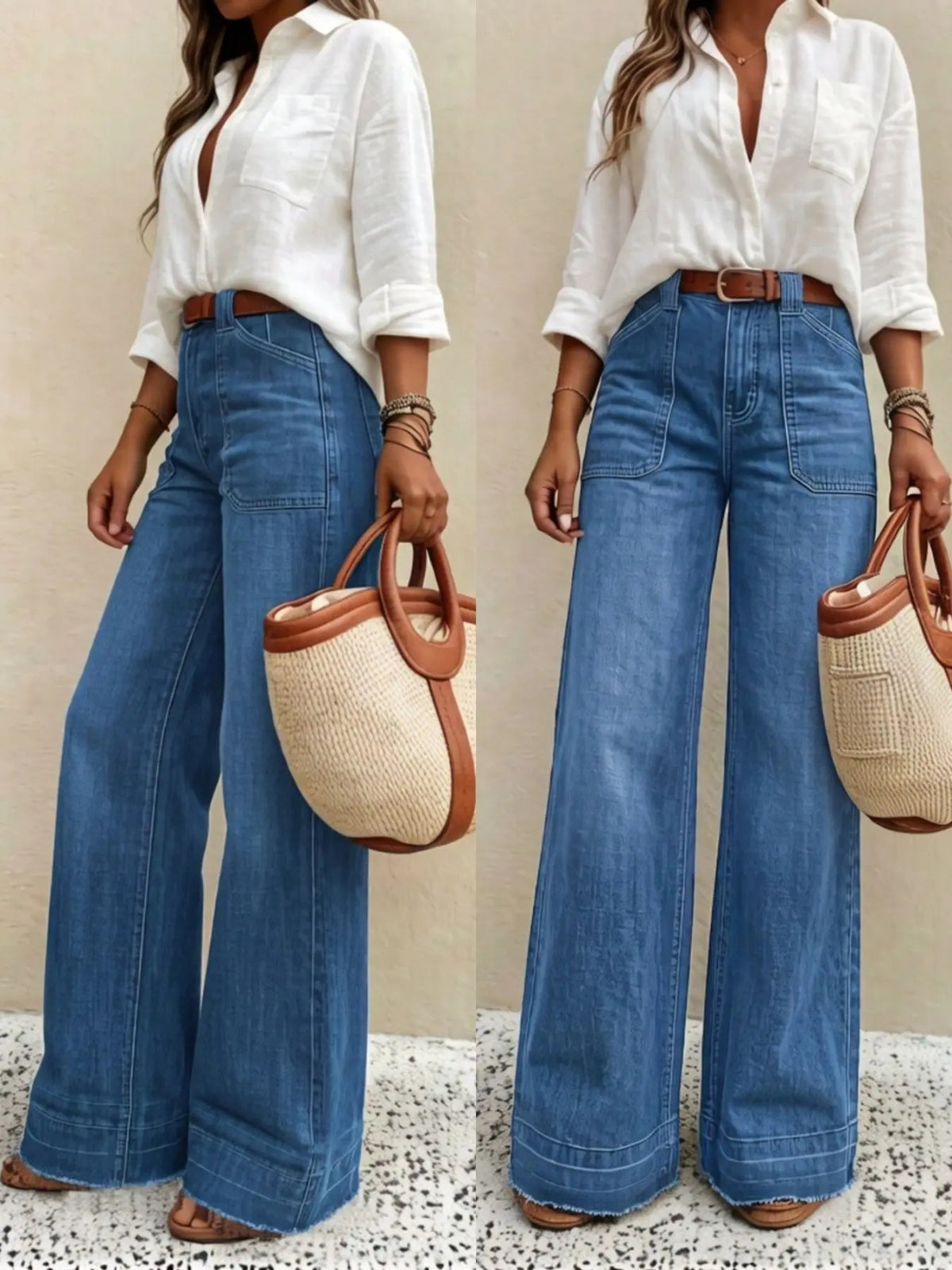 Women's Straight Leg Denim Jeans with Pockets