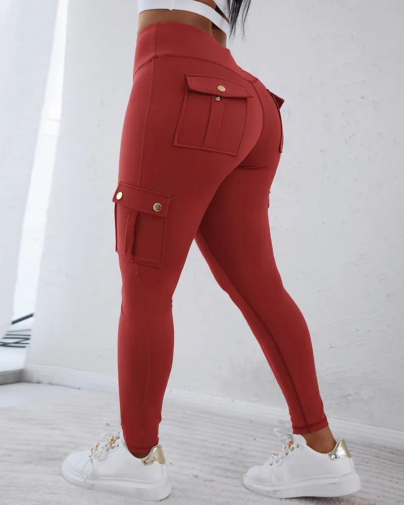 Women’s High-Waist Cargo Leggings with Pockets – 8 Pack