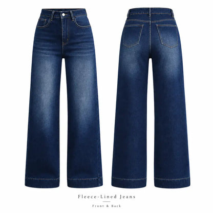 Women’s High-Waist Wide-Leg Fleece-Lined Denim Pants