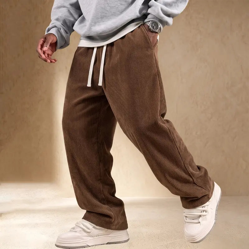 Men’s Relaxed-Fit Corduroy Pants – Soft Stretch-Waist Everyday Trousers