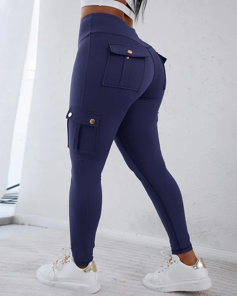 Women’s High-Waist Cargo Leggings with Pockets – 8 Pack