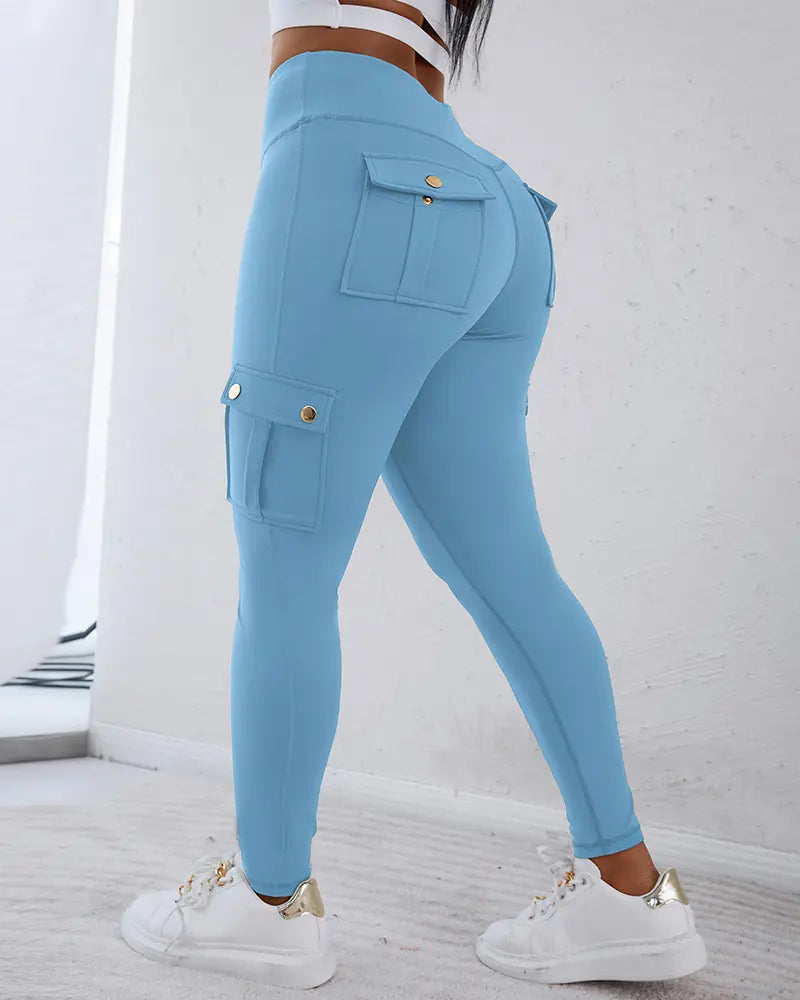 Women’s High-Waist Cargo Leggings with Pockets – 8 Pack