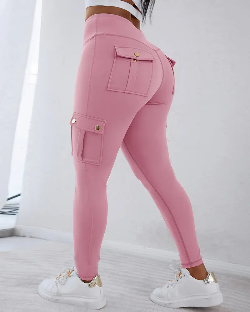 Women’s High-Waist Cargo Leggings with Pockets – 8 Pack