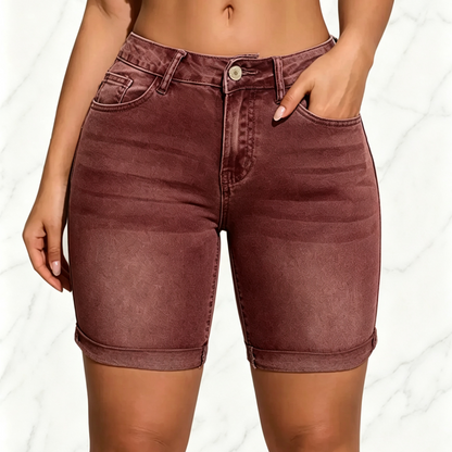 Women’s Washed Slim Fit Denim Shorts with Pockets