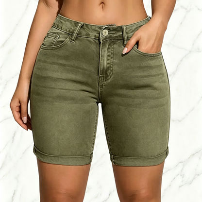 Women’s Washed Slim Fit Denim Shorts with Pockets