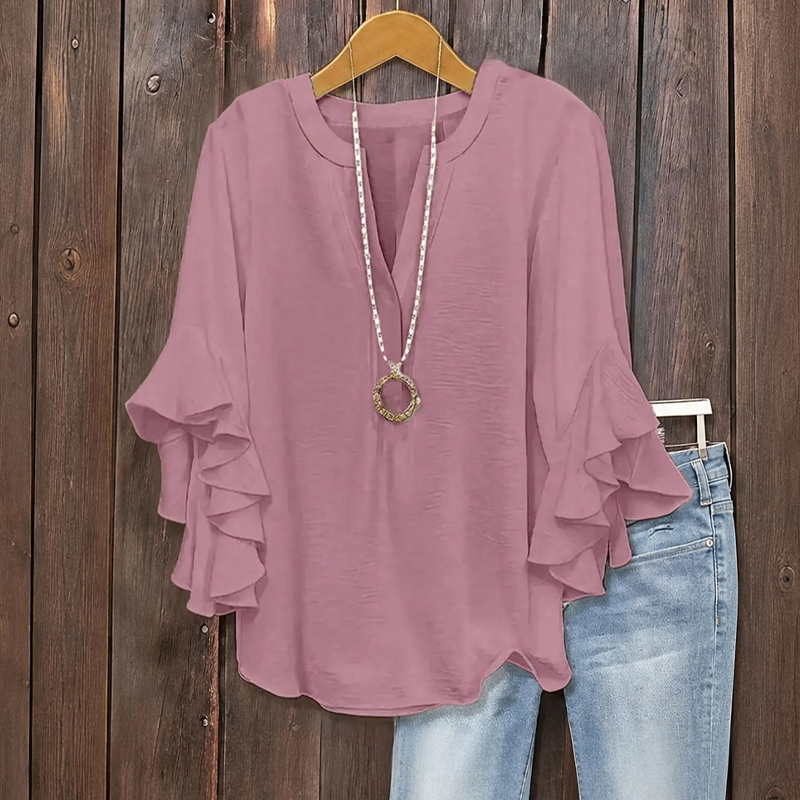 Women's Ruffle Sleeve V-Neck Shirt
