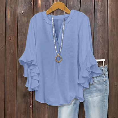 Women's Ruffle Sleeve V-Neck Shirt