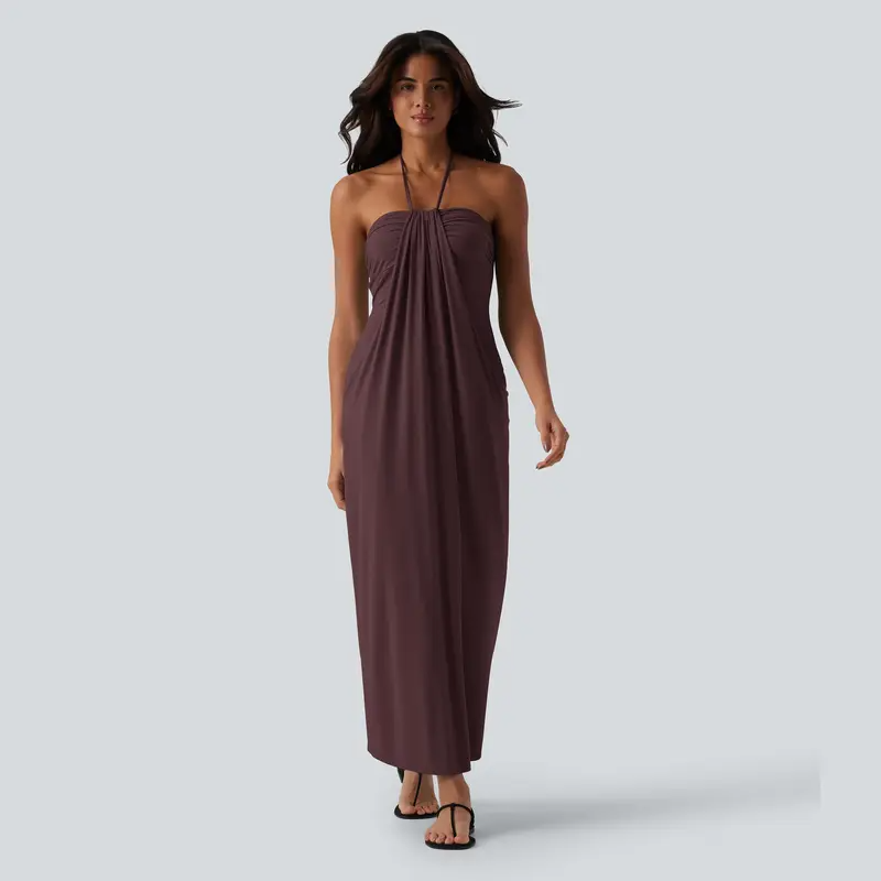 Halter Tie Back Maxi Dress with Pockets