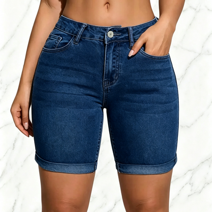 Women’s Washed Slim Fit Denim Shorts with Pockets