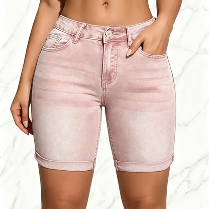 Women’s Washed Slim Fit Denim Shorts with Pockets