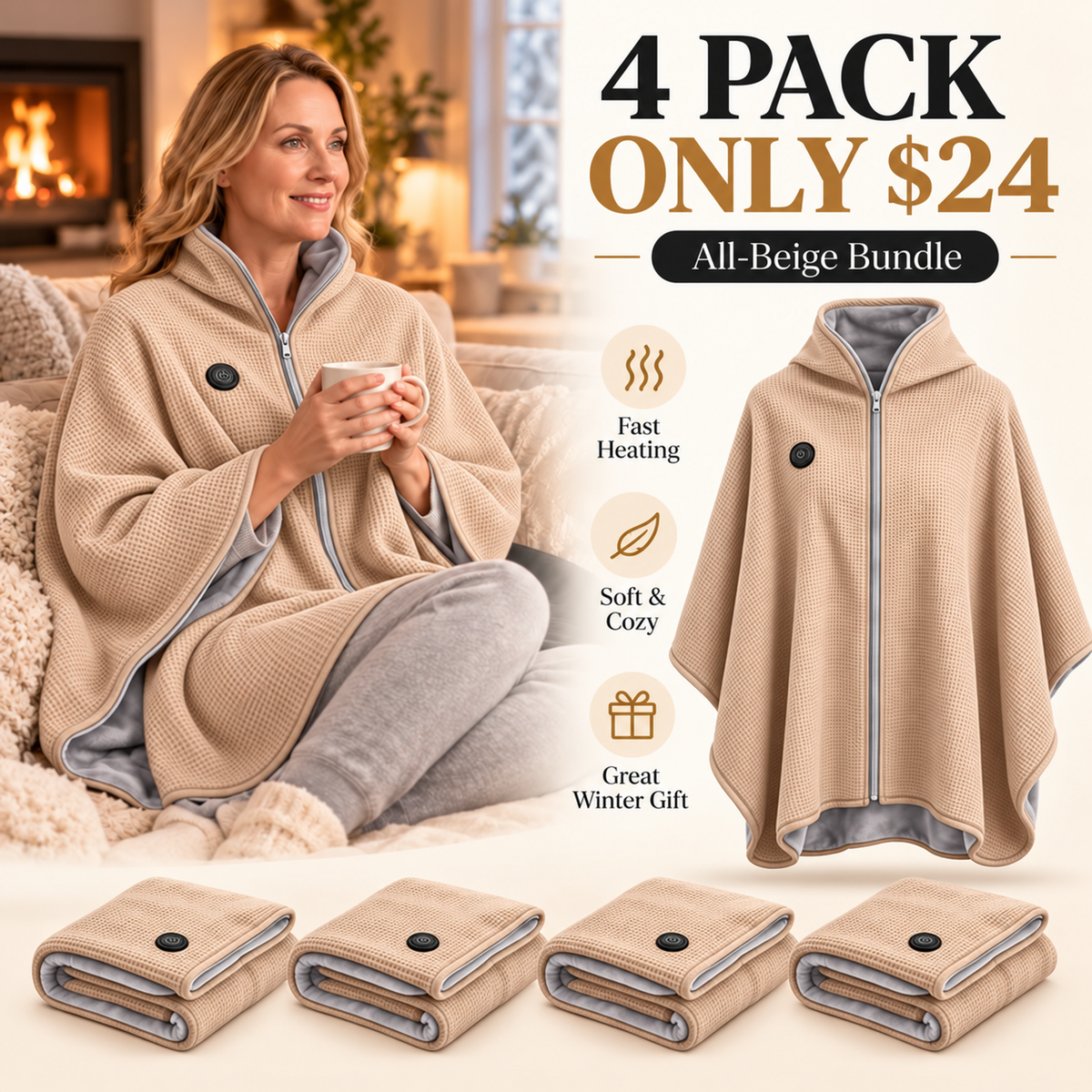 Wearable Heated Blanket Wrap for Women – Ultra-Soft Fleece Winter Cover