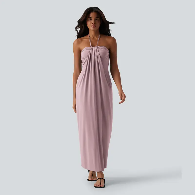 Halter Tie Back Maxi Dress with Pockets