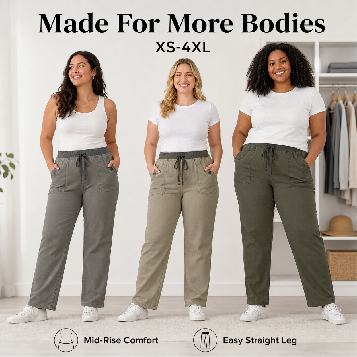 Flash Sale - Women's Solid Seam Detail Drawstring Mid-Rise Straight-Leg Pants - 8/10/12 Pack