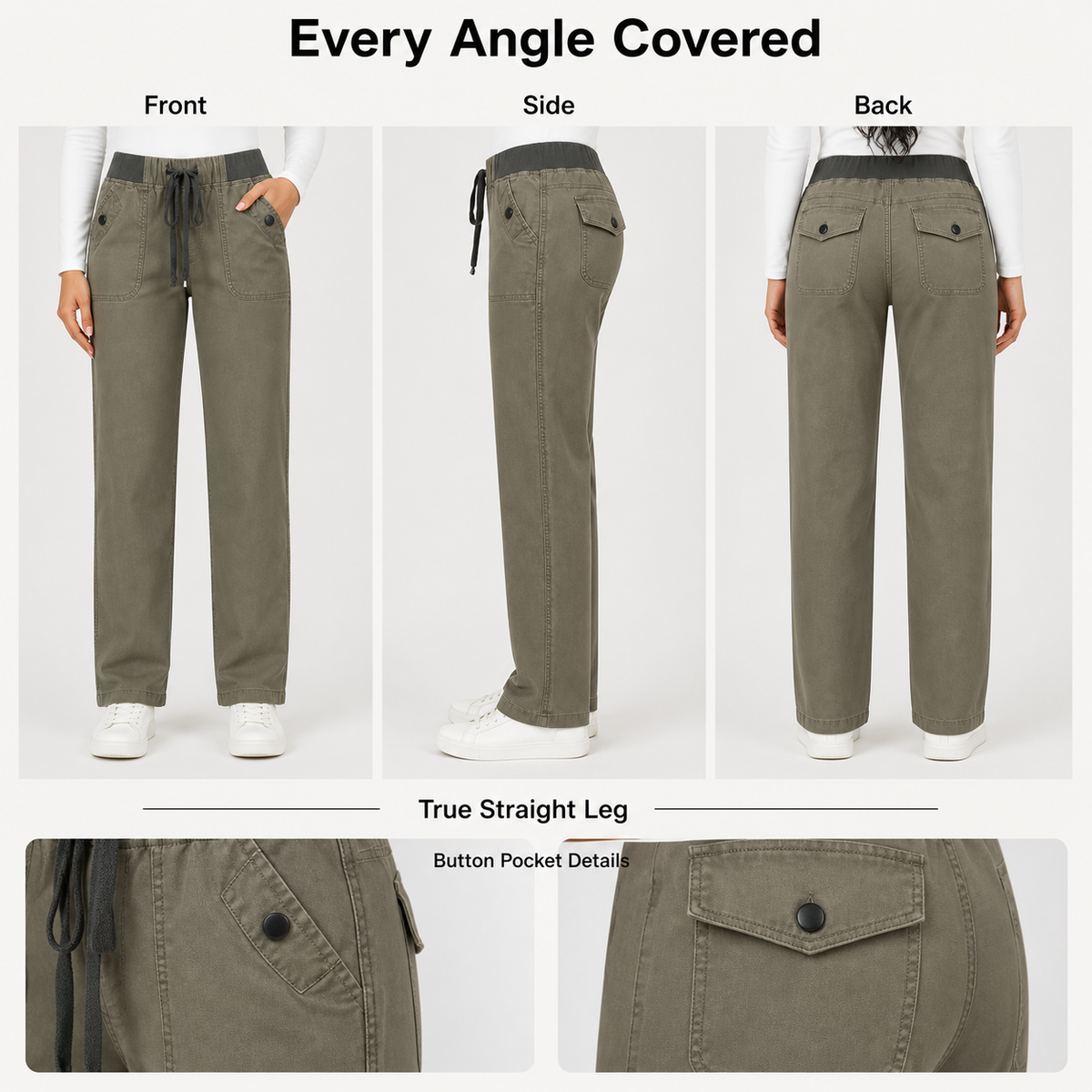 Flash Sale - Women's Solid Seam Detail Drawstring Mid-Rise Straight-Leg Pants - 8/10/12 Pack