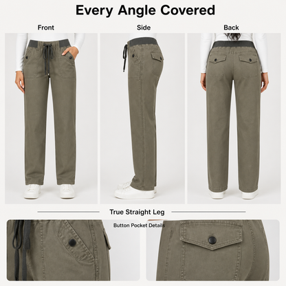 Flash Sale - Women's Solid Seam Detail Drawstring Mid-Rise Straight-Leg Pants - 8/10/12 Pack
