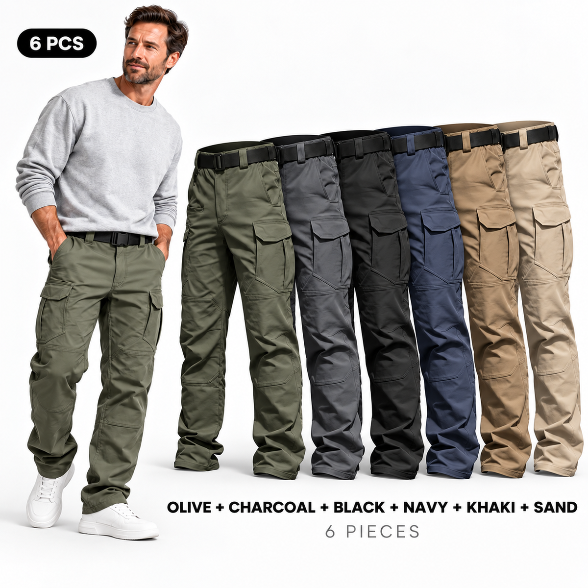 Men's Ripstop Water-Resistant Tactical Cargo Pants with free belt