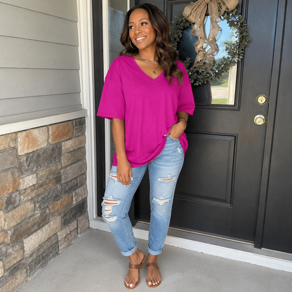 Women's V Neck T Shirts Summer Half Sleeve Tee