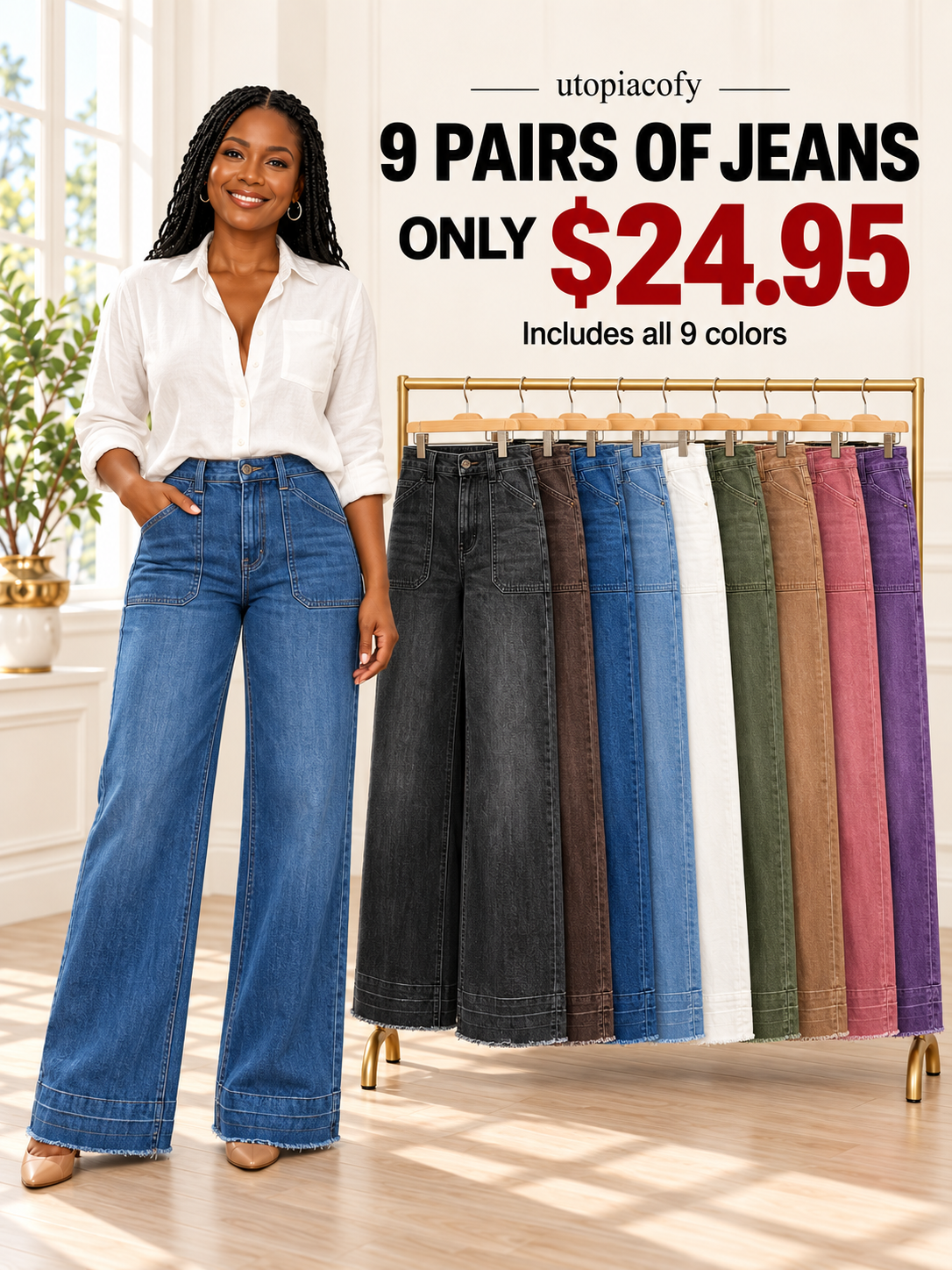 Women's Straight Leg Denim Jeans with Pockets