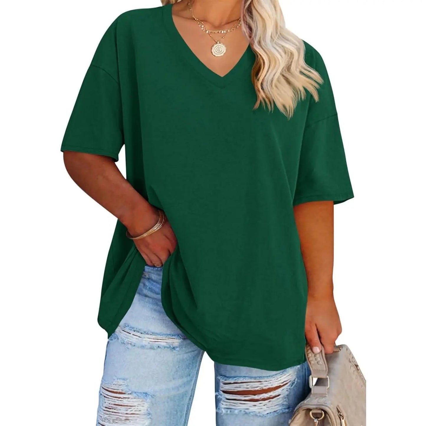 Women's V Neck T Shirts Summer Half Sleeve Tee