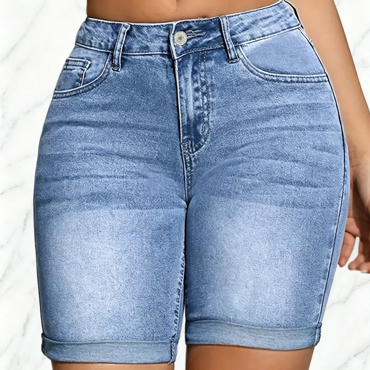 Women’s Washed Slim Fit Denim Shorts with Pockets