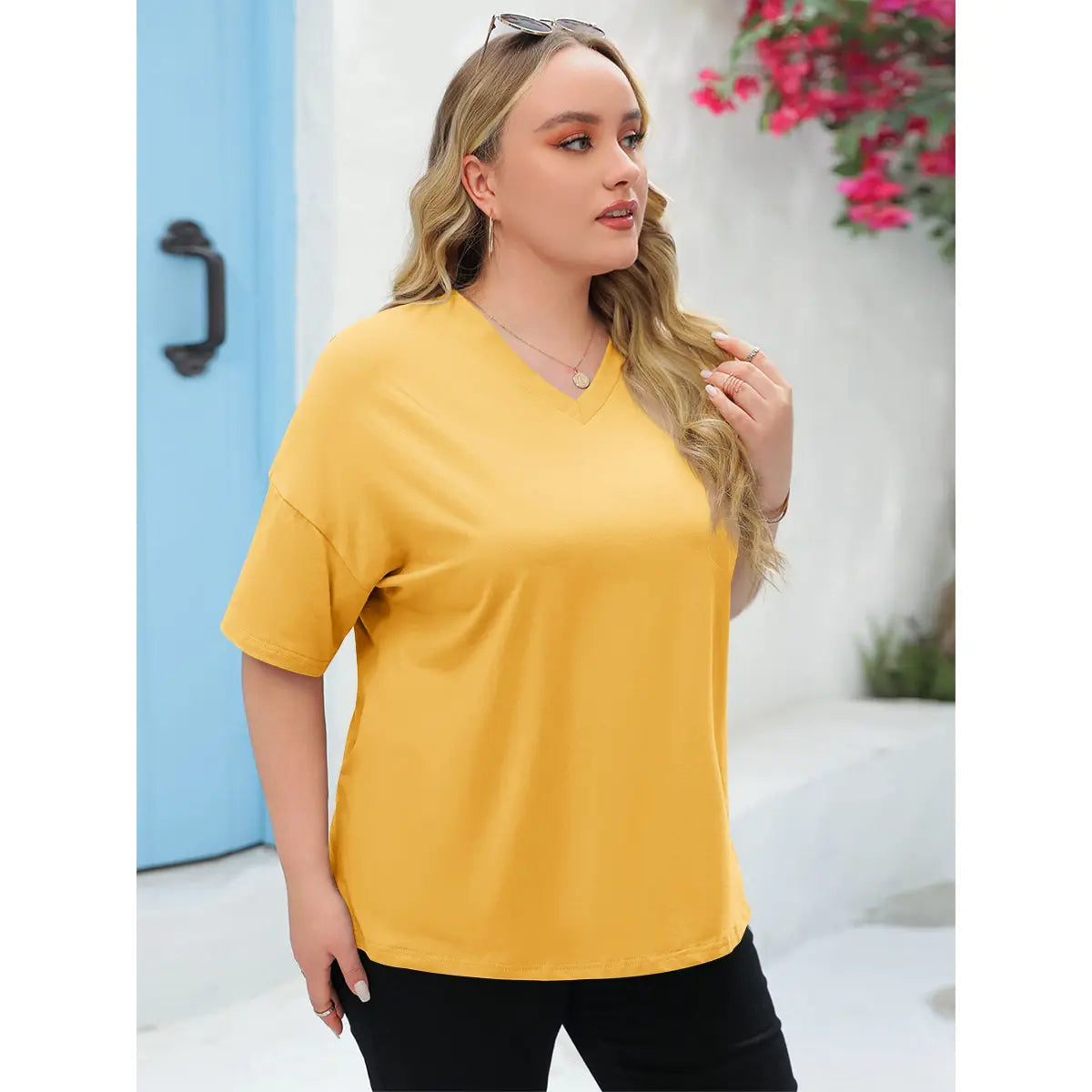 Women's V Neck T Shirts Summer Half Sleeve Tee