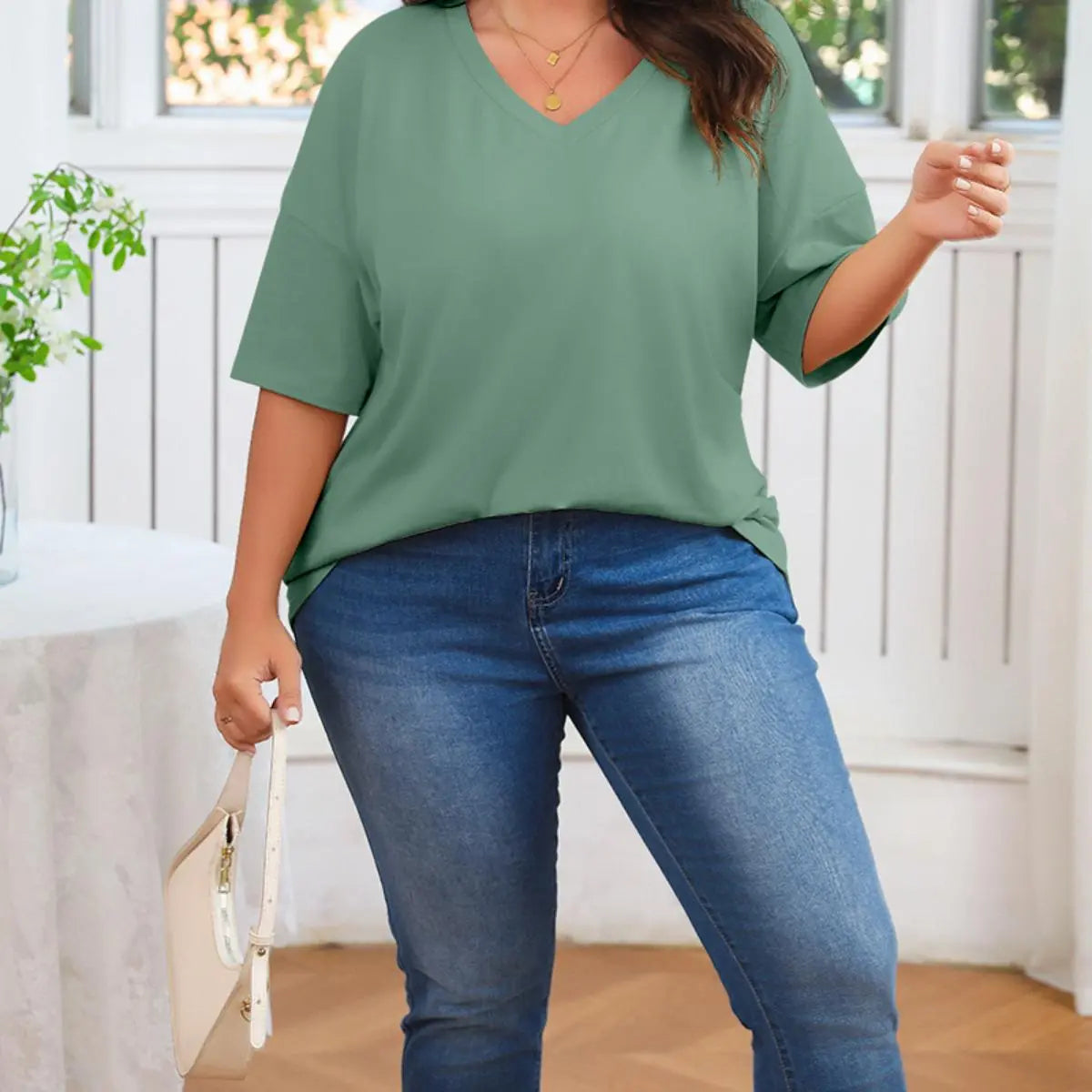 Women's V Neck T Shirts Summer Half Sleeve Tee