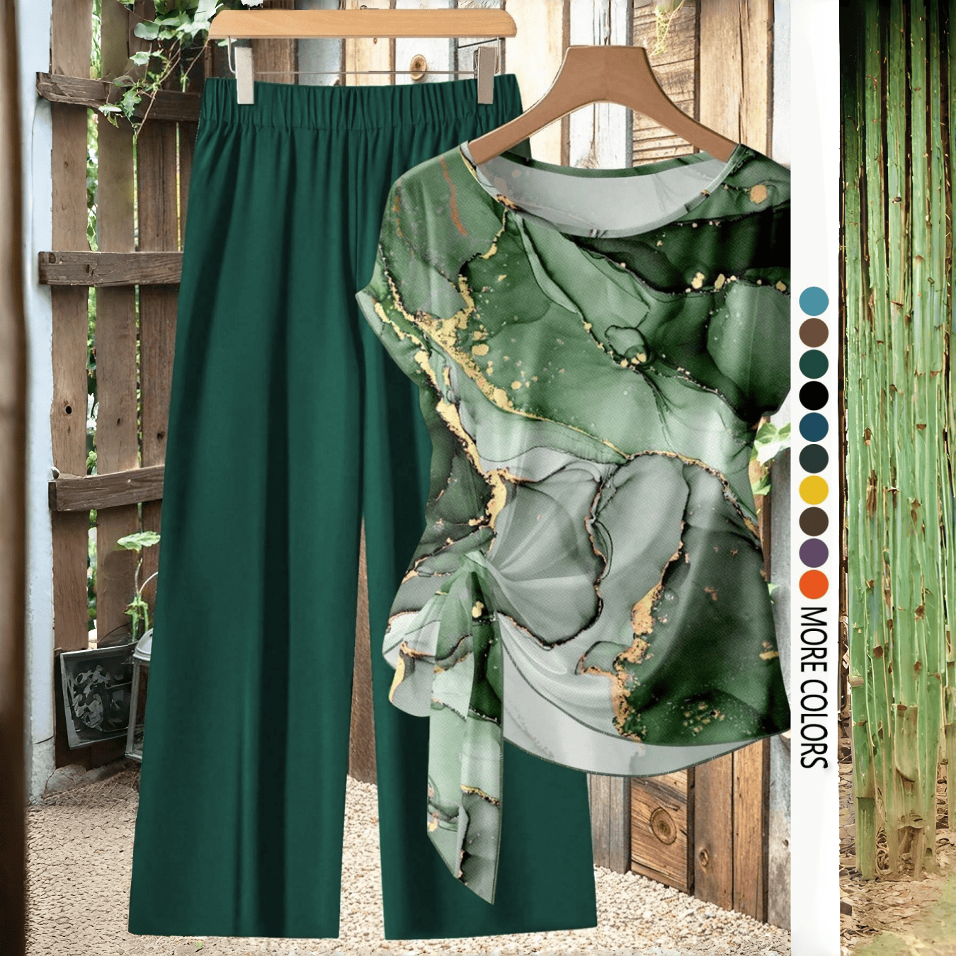 Women's Casual Printed Knot Shirt and Loose Straight Pants Set