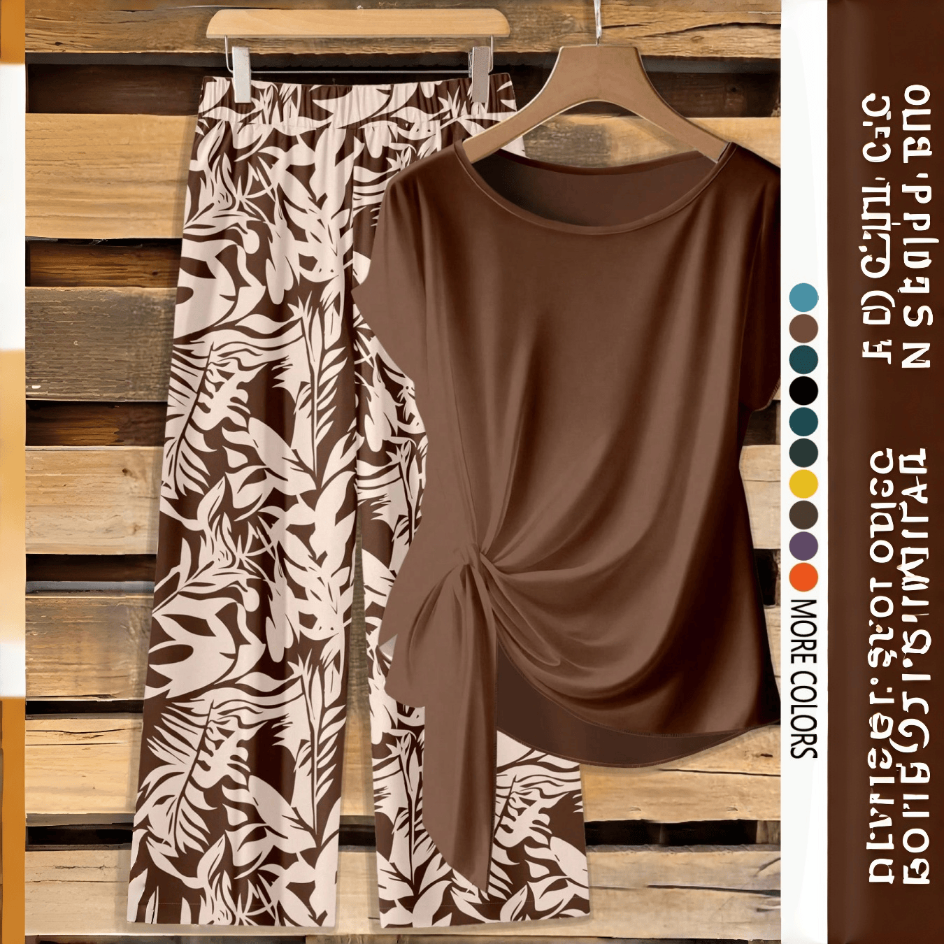 Women's Casual Printed Knot Shirt and Loose Straight Pants Set