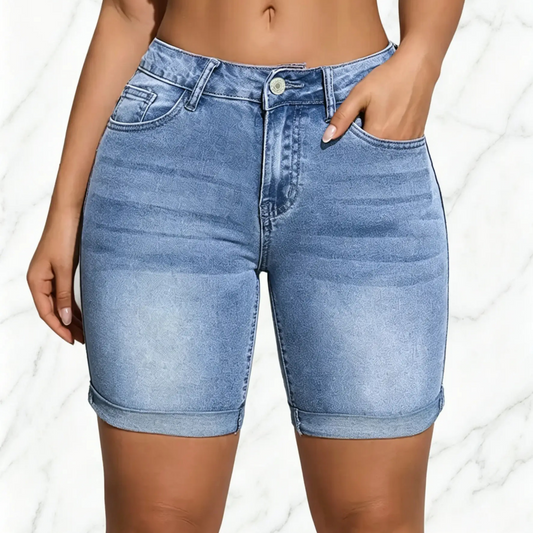 Women’s Washed Slim Fit Denim Shorts with Pockets