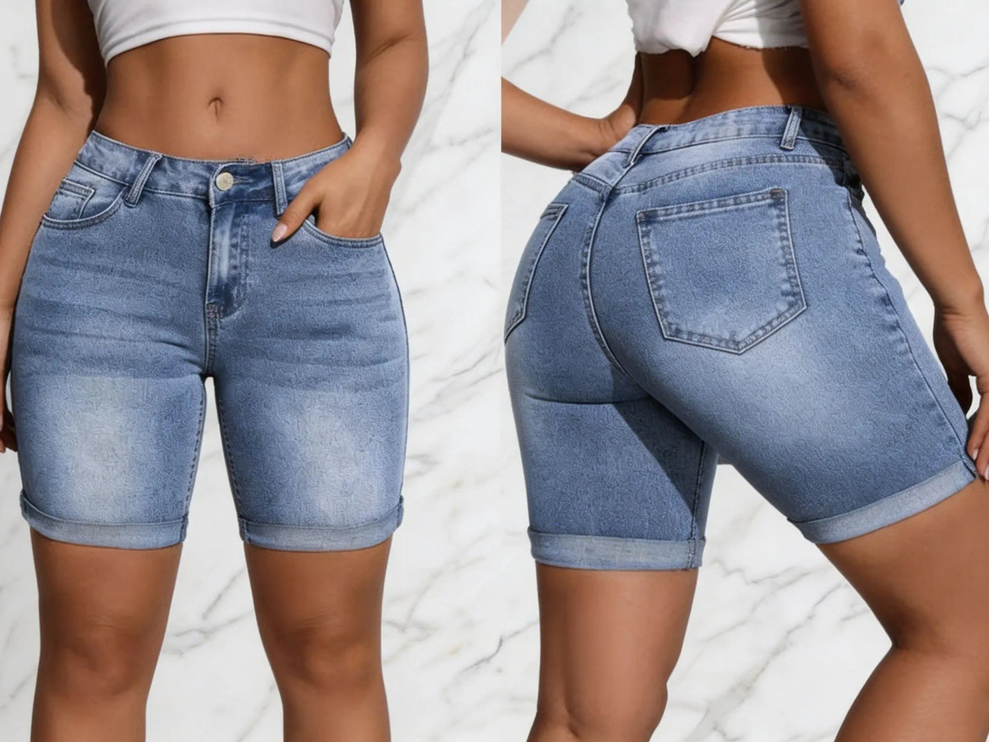 Women’s Washed Slim Fit Denim Shorts with Pockets