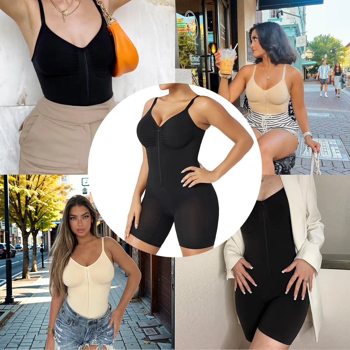 🔥Last Day Sale - 90% OFF-SHAPERX Women Tummy Control Zip-Up Shapewear Bodysuit Breathable Stretch Mesh