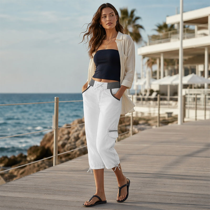 [Last Day Promotion]High-Waisted Cargo Capri Pants for Women